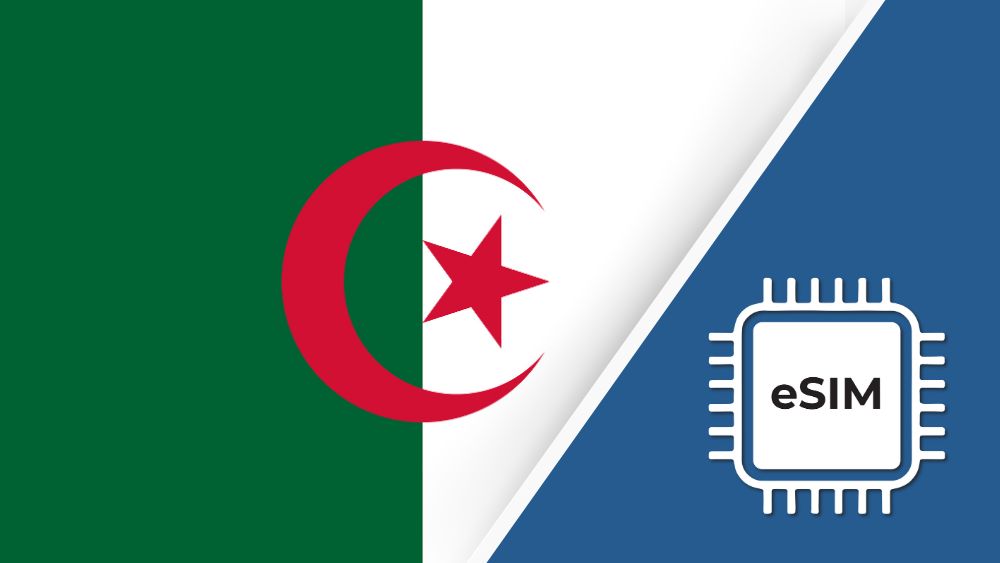Algeria eSIM – Travel connectivity for Algeria. Image featuring the Algerian flag and an eSIM icon.