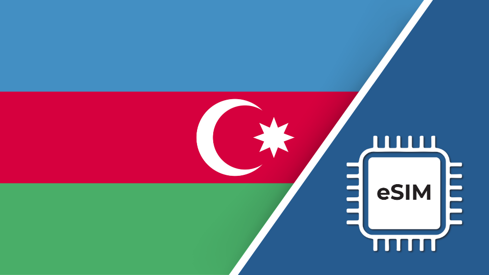 Azerbaijan eSIM – Travel connectivity for Azerbaijan. Image featuring the Azerbaijan flag and an eSIM icon.