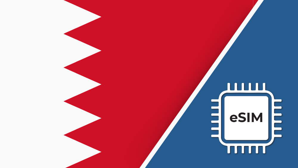 Bahrain eSIM – Travel connectivity for the Bahrain. Image featuring the Bahrain flag and an eSIM icon.