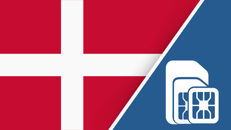 Denmark SIM Card – Travel connectivity for Denmark. Image featuring the Danish flag and a SIM card icon.