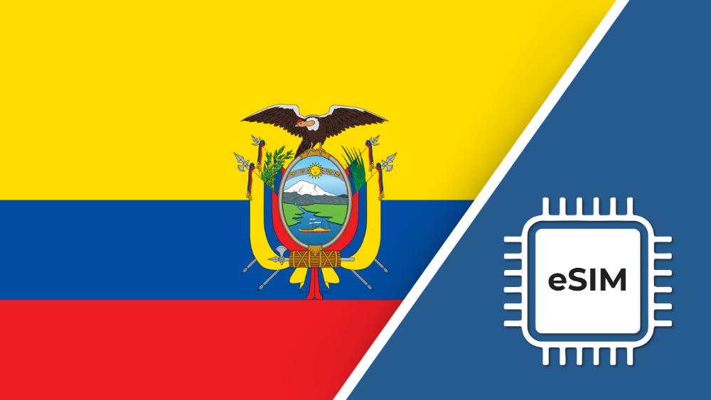 Ecuador eSIM – Travel connectivity for Ecuador. Image featuring the Ecuador flag and an eSIM icon.