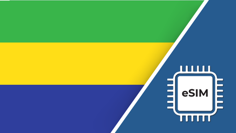 Gabon eSIM – Travel connectivity for the United States. Image featuring the American flag and a SIM card / eSIM icon.