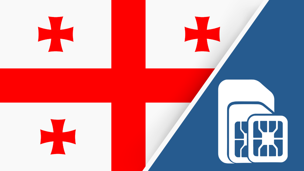 Georgia SIM Card – Travel connectivity for Georgia. Image featuring the Georgian flag and a SIM card icon.
