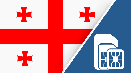 Georgia SIM Card – Travel connectivity for Georgia. Image featuring the Georgian flag and a SIM card icon.