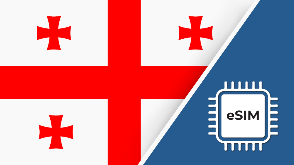 Georgia eSIM – Travel connectivity for Georgia. Image featuring the Georgian flag and an eSIM icon.