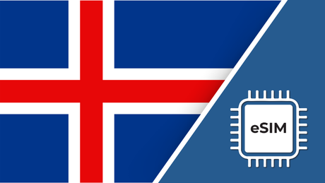 Iceland eSIM – Travel connectivity for Iceland. Image featuring the Iceland flag and an eSIM icon.