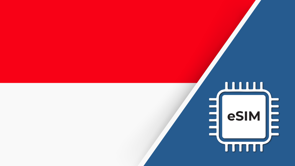 Indonesia eSIM – Travel connectivity for Indonesia. Image featuring the Indonesian flag and an eSIM icon.