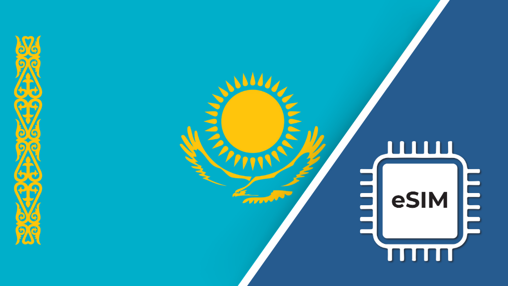 Kazakhstan eSIM – Travel connectivity for Kazakhstan. Image featuring the Kazakhstan flag and an eSIM icon.
