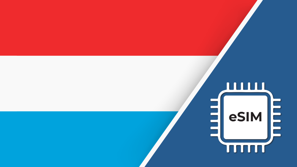 eSIM – Travel connectivity for Luxembourg. Image featuring the Luxembourg flag and an eSIM icon.