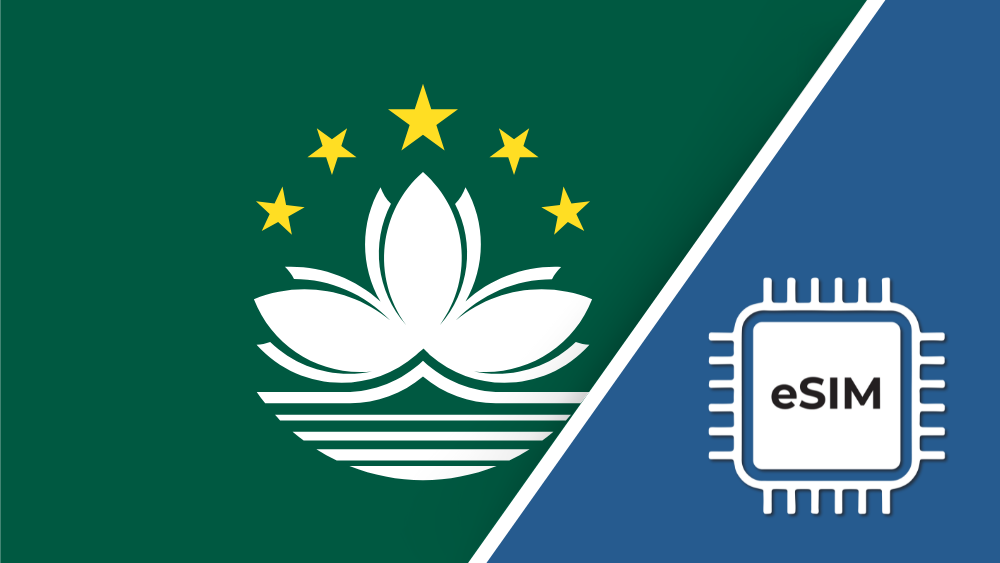 Macao eSIM – Travel connectivity for Macao. Image featuring the Macao flag and an eSIM icon.