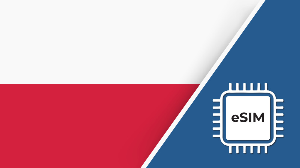 Poland eSIM – Travel connectivity for Poland. Image featuring the Polish flag and an eSIM icon.