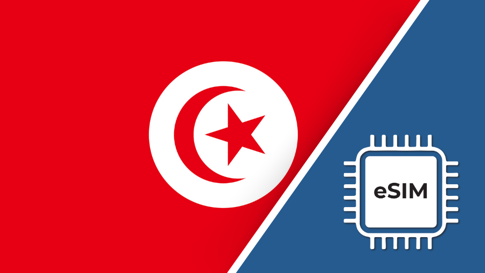 Tunisia eSIM – Travel connectivity for Tunisia. Image featuring the Tunisia flag and an eSIM icon.