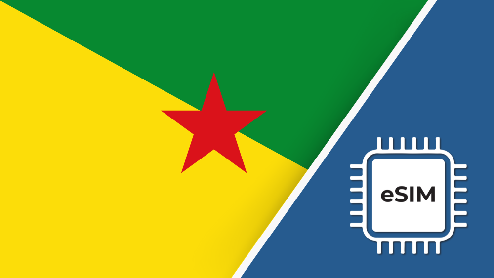 eSIM – Travel connectivity for French Guiana. Image featuring the French Guiana flag and an eSIM icon.