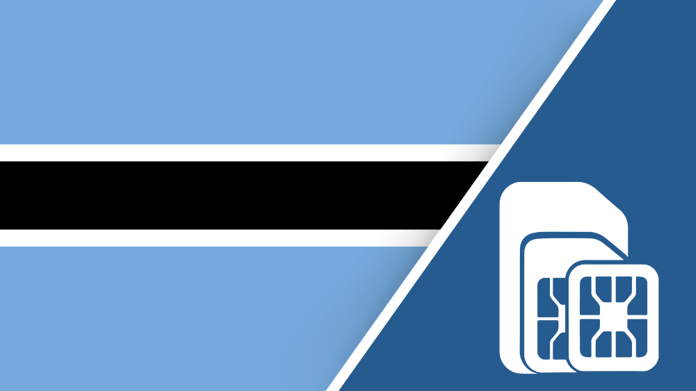 Botswana SIM Card – Travel connectivity for Botswana. Image featuring the Botswana flag and a SIM card icon.