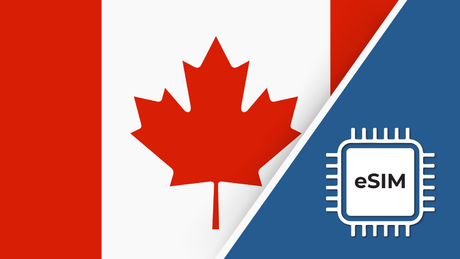 Canada eSIM – Travel connectivity for Canada. Image featuring the Canadian flag and an eSIM icon.