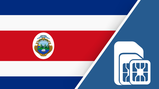 Costa Rica SIM Card – Travel connectivity for Costa Rica. Image featuring the Costa Rican flag and a SIM card icon.