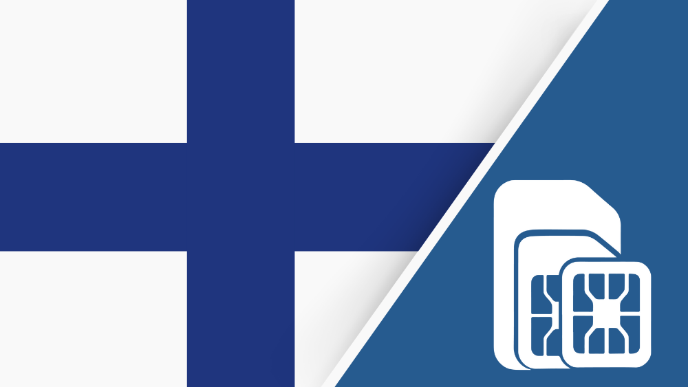 Finland SIM Card – Travel connectivity for Finland. Image featuring the Finnish flag and a SIM card icon.