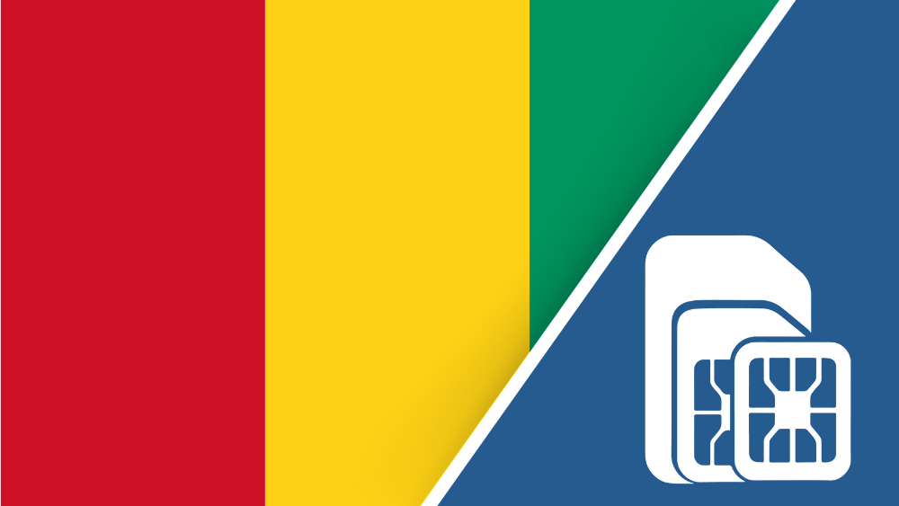 Guinea (Conakry) SIM Card – Travel connectivity for Guinea. Image featuring the Guinea flag and a SIM card icon.