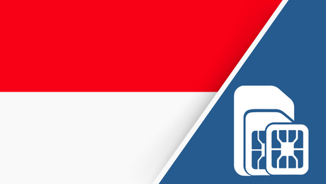 Indonesia SIM Card – Travel connectivity for Indonesia. Image featuring the Indonesian flag and a SIM card icon.