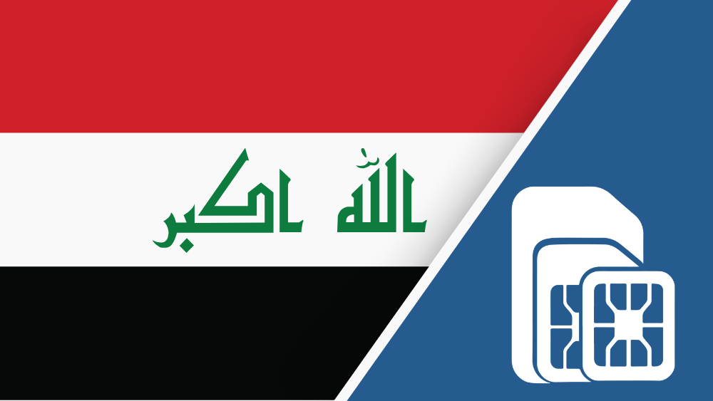 Iraq SIM Card – Travel connectivity for Iraq . Image featuring the Iraq flag and a SIM card icon.