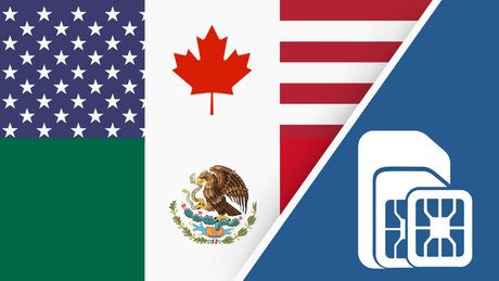 North America SIM Card – Travel connectivity for North America. Image featuring the North American flag and a SIM card icon.