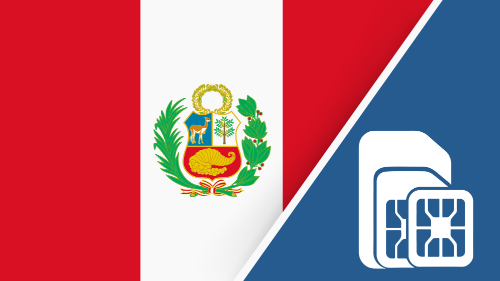 Peru SIM card – Travel connectivity for Peru. Image featuring the Peru flag and a SIM card icon.