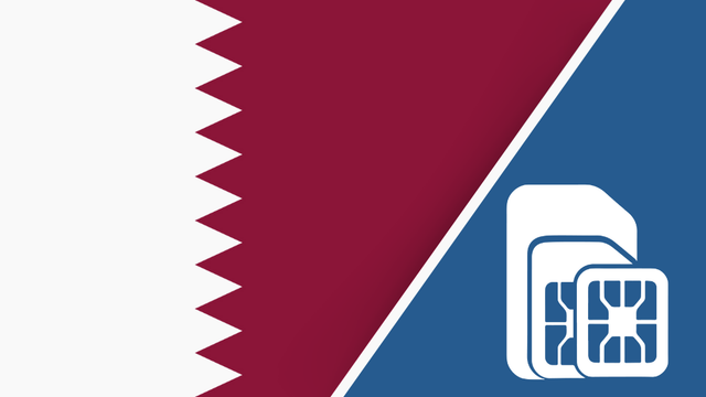 Qatar SIM Card – Travel connectivity for Qatar. Image featuring the Qatar flag and a SIM card icon.