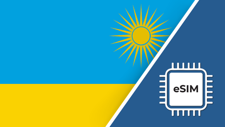 Rwanda eSIM – Travel connectivity for Rwanda. Image featuring the Rwandan flag and an eSIM icon.
 