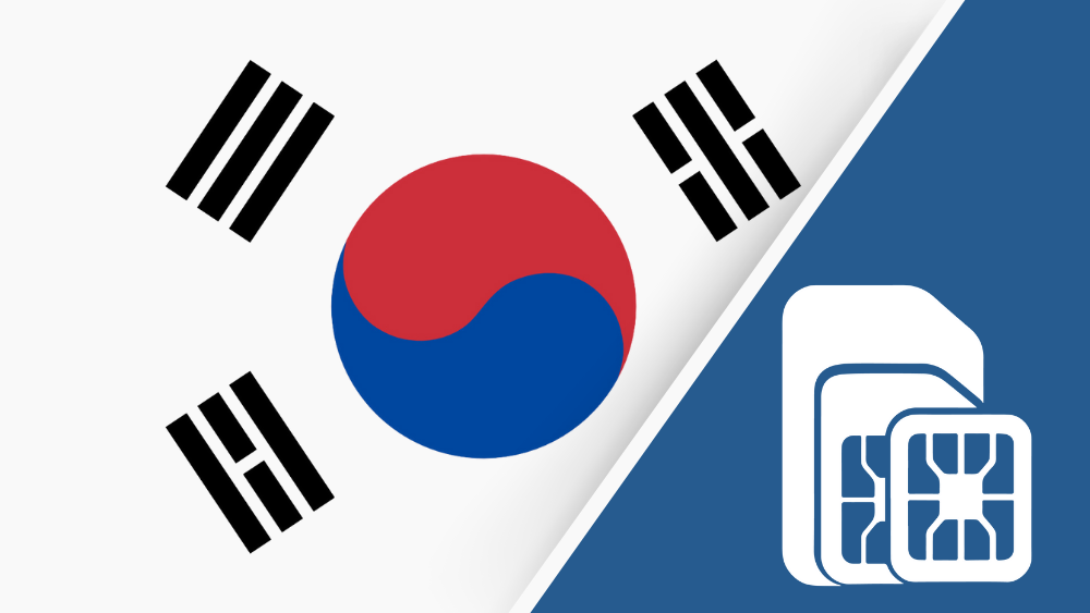 South Korea SIM Card – Travel connectivity for South Korea. Image featuring the South Korean flag and a SIM card icon.