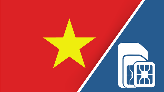 Vietnam SIM Card – Travel connectivity for Vietnam. Image featuring the Vietnamese flag and a SIM card icon.