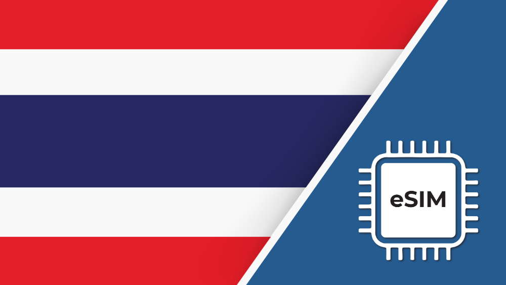 eSIM – Travel connectivity for Thailand. Image featuring the Thailand flag and an eSIM icon.